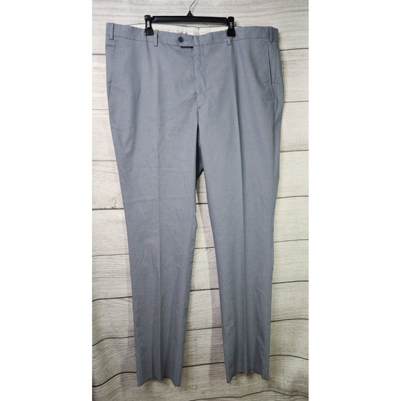 SANTORELLI Men's Roma Dress Pants 48 x 38 Unhemmed Flat Front Straight Leg Blue - Picture 6 of 8